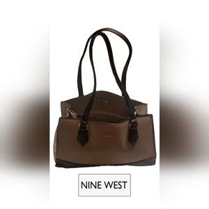 Nine West Bella Jet Set Carryall Brown & Black Purse Handbag Pocketbook Medium